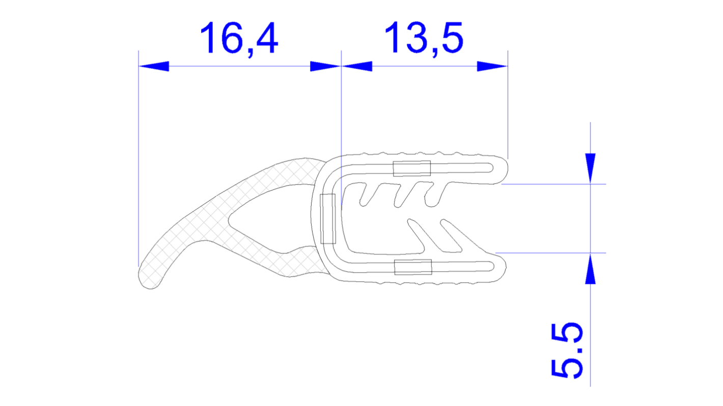 RS PRO Kantenschutz, , EPDM, Schwarz, B. 10.5mm, H. 29,9 mm, L. 20m