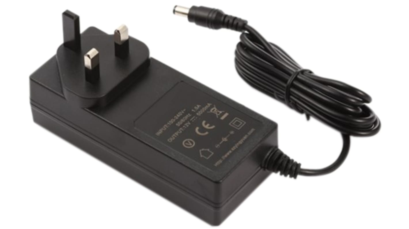 RS PRO Steckernetzteil AC/DC-Adapter 60W, 100V ac, 12V dc / 5A, UK-Netzstecker