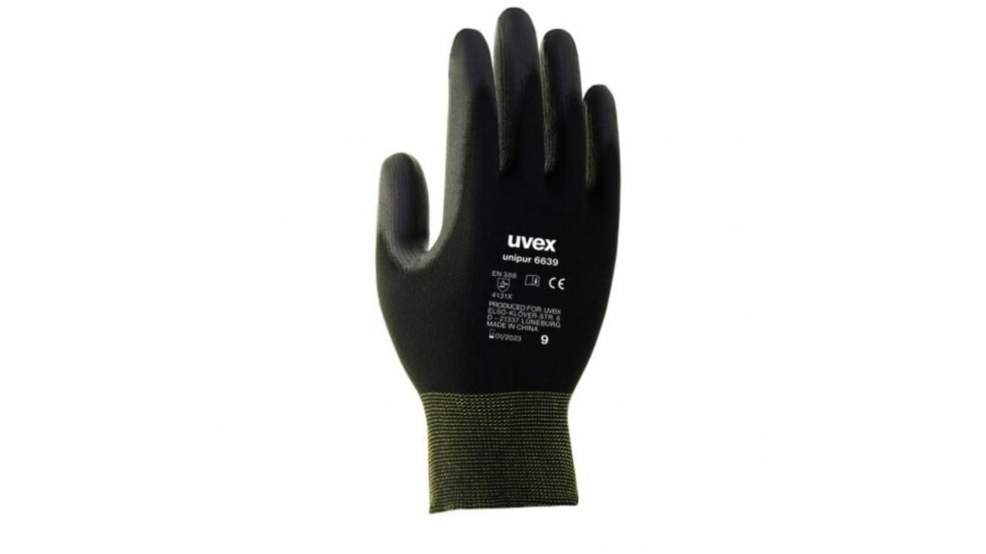 Uvex Unipur 6639 Black Polyamide General Purpose Work Gloves, Size 7, Polyurethane Coating