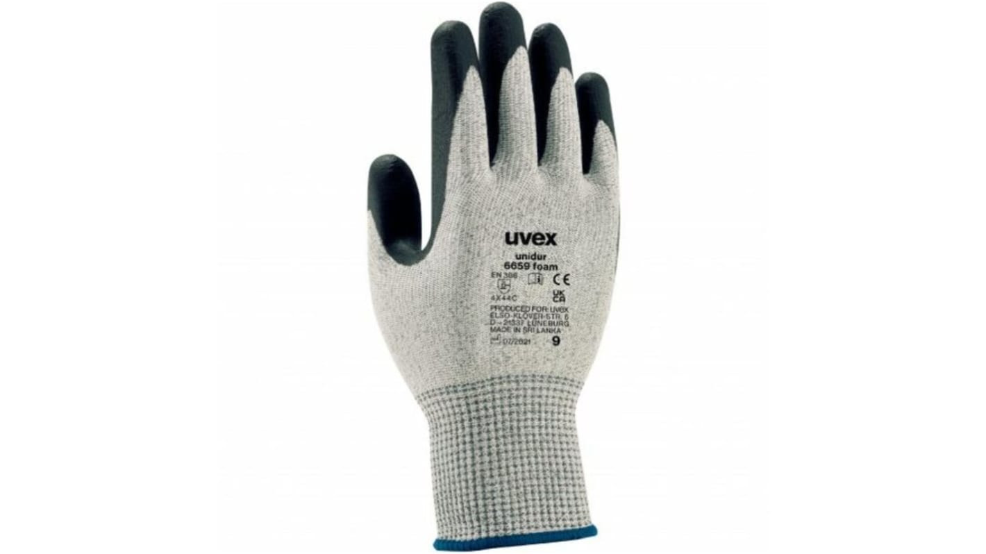 Guantes de trabajo de Fibra de vidrio, HPPE, Poliamida Gris Uvex serie Unidur 6659 foam, talla 6, XS, con recubrimiento