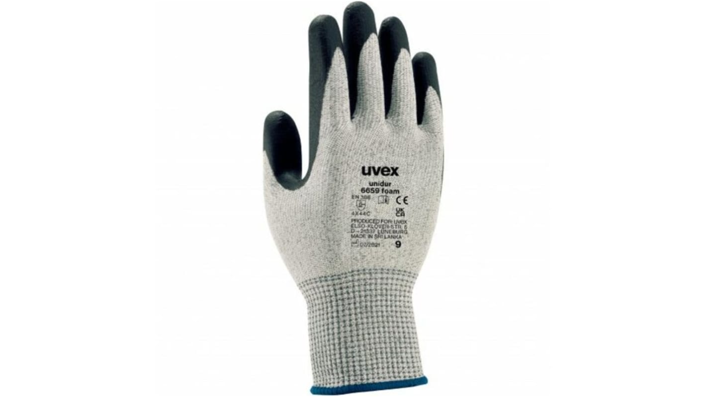 Uvex Unidur 6659 foam Grey Fibreglass, HPPE, Polyamide Cut Resistant Work Gloves, Size 10, Large, NBR Coating