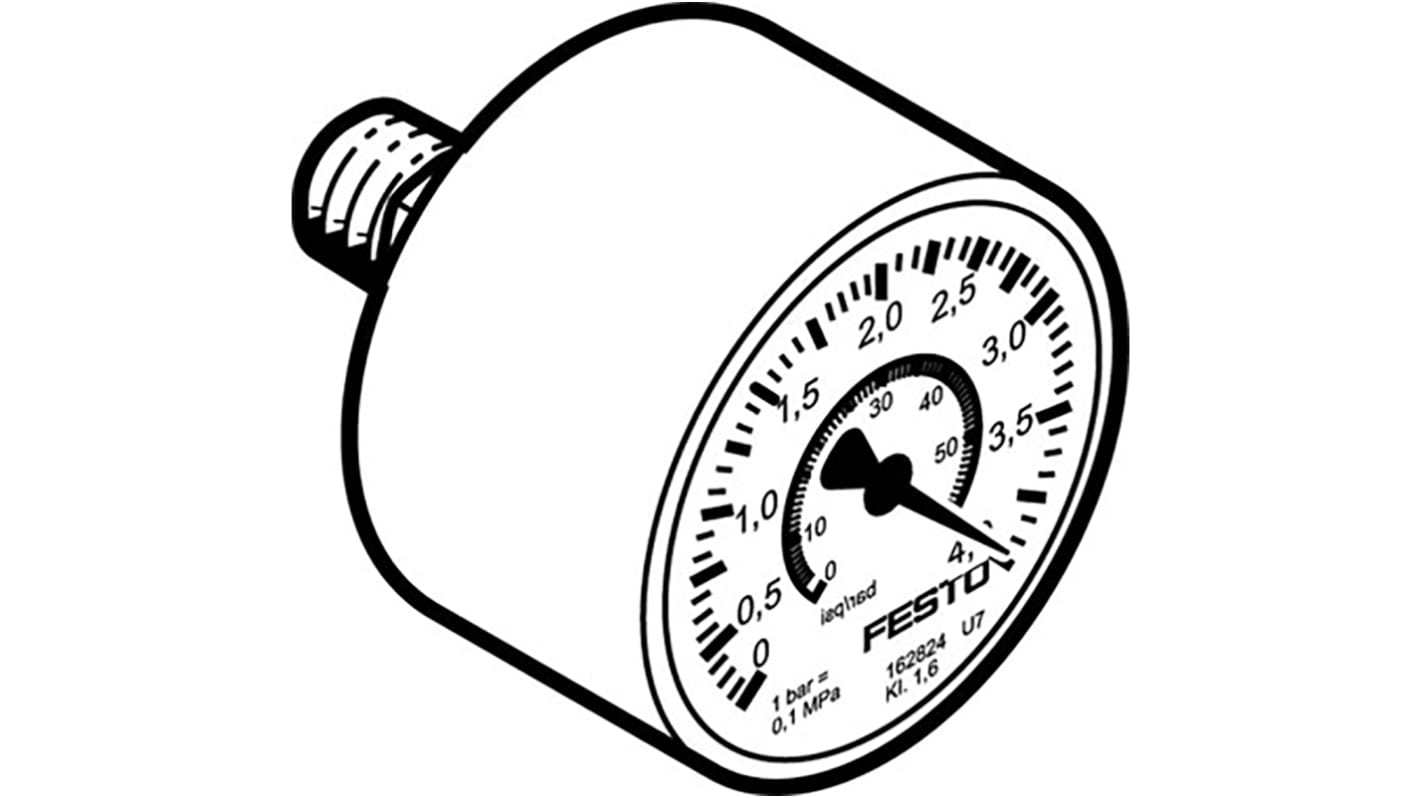 Festo R 1/8 Analogue Pressure Gauge J Back Entry, MAP-40-4-1/8-EN, 0bar min., 162842