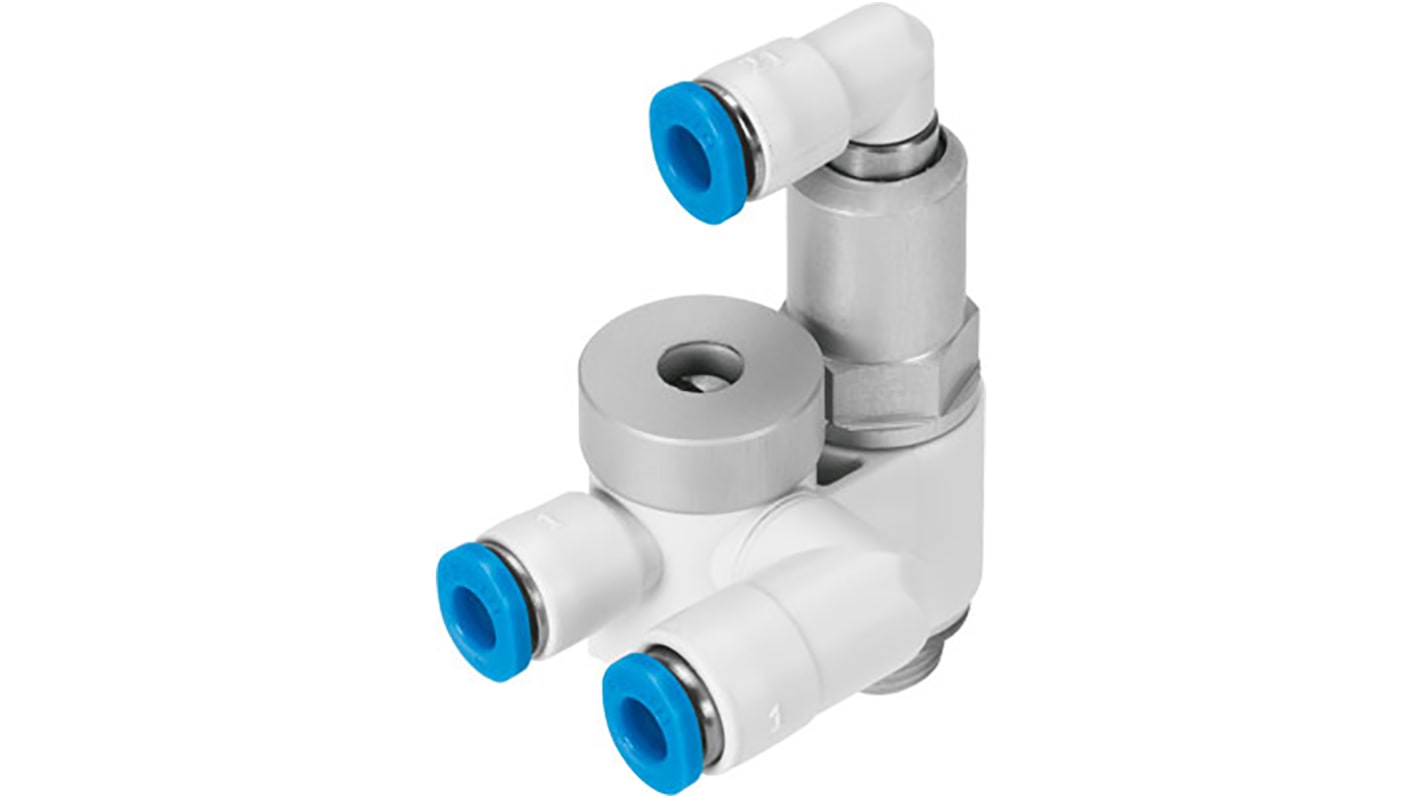 Festo GRXA Series Threaded Flow Valve, G 1/4 Male Inlet Port x Push In 8 mm Tube Outlet Port, 525670