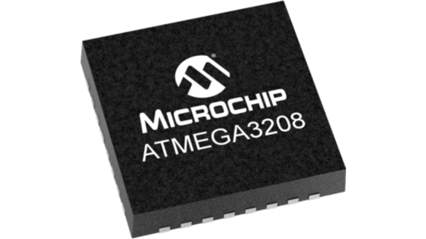 Microcontrolador Microchip ATmega3208-MFR, núcleo AVR de 8bit, RAM 4,096 kB, 20MHZ, QFN de 32 pines