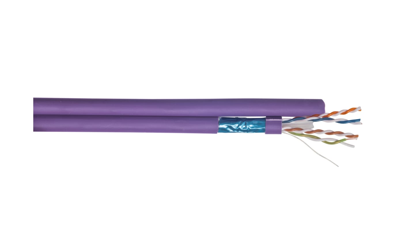 Cable Ethernet Cat6a F/UTP CAE Multimedia Connect de color Morado, long. 500m, funda de LSZH, Libre de halógenos y bajo