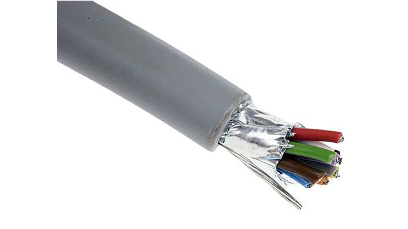 Cable de datos apantallado Alpha Wire Pro-Tekt de 10 conductores, 0.23 mm², 24 AWG, long. 100m, Ø ext. 6.27mm, funda de