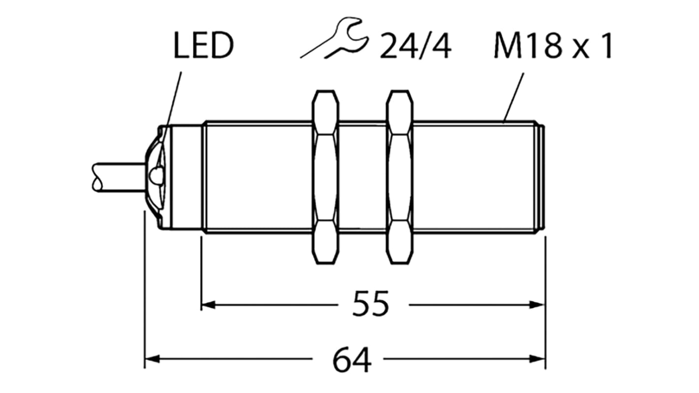 Sensor de proximidad Turck, M18 x 1, alcance 50 → 500 mm, salida PNP, 30 V dc, IP67