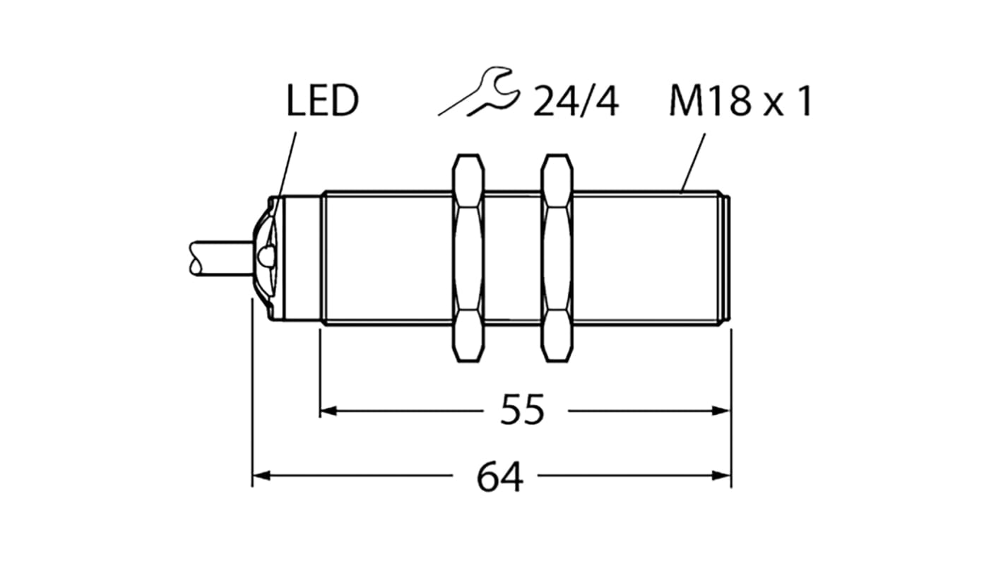 Sensor de proximidad Turck, M18 x 1, alcance 50 → 500 mm, salida PNP, 30 V dc, IP67