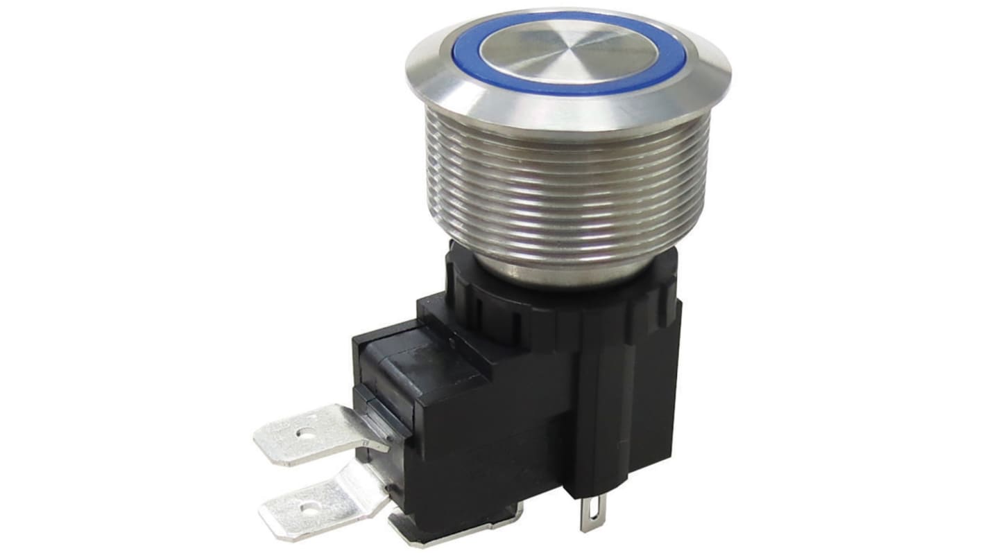 RS PRO Illuminated Push Button Switch, Momentary, Panel Mount, 25.2mm Cutout, SPST, White LED, 250 / 125V ac, IP67