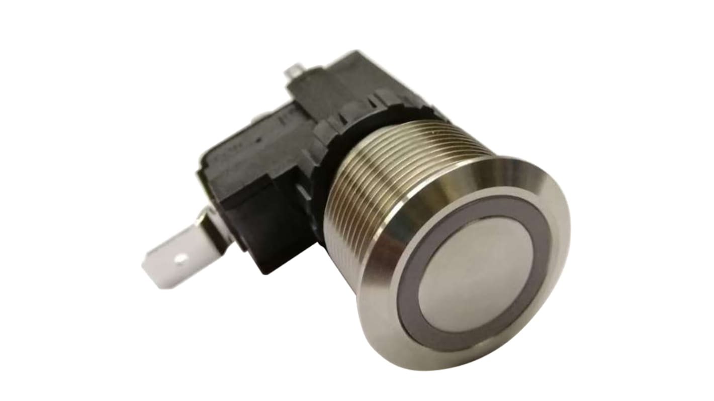 RS PRO Illuminated Push Button Switch, Momentary, Panel Mount, 22.2mm Cutout, SPST, White LED, 250 / 125V ac, IP67