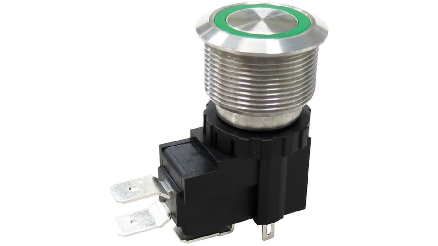 RS PRO Push Button Switch, Momentary, Panel Mount, 22.2mm Cutout, SPST, 250 / 125V ac, IP67