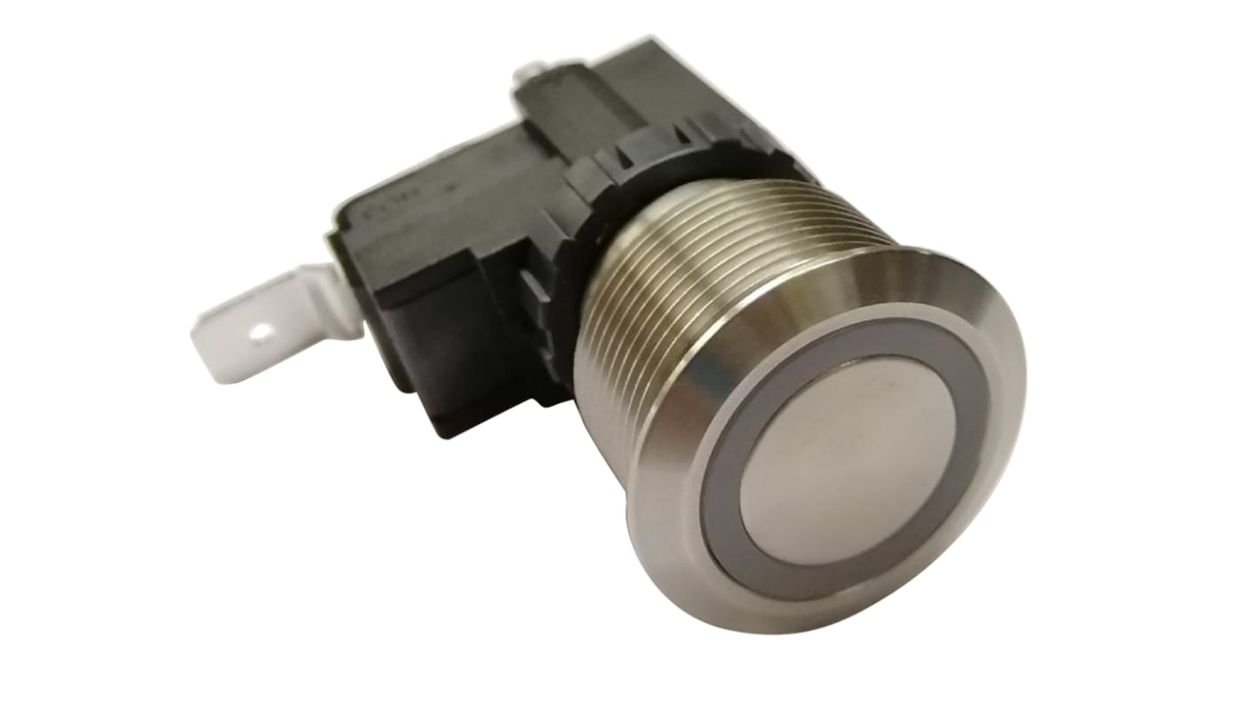 RS PRO Illuminated Push Button Switch, Latching, Panel Mount, 22.2mm Cutout, SPST, White LED, 250 / 125V ac, IP67