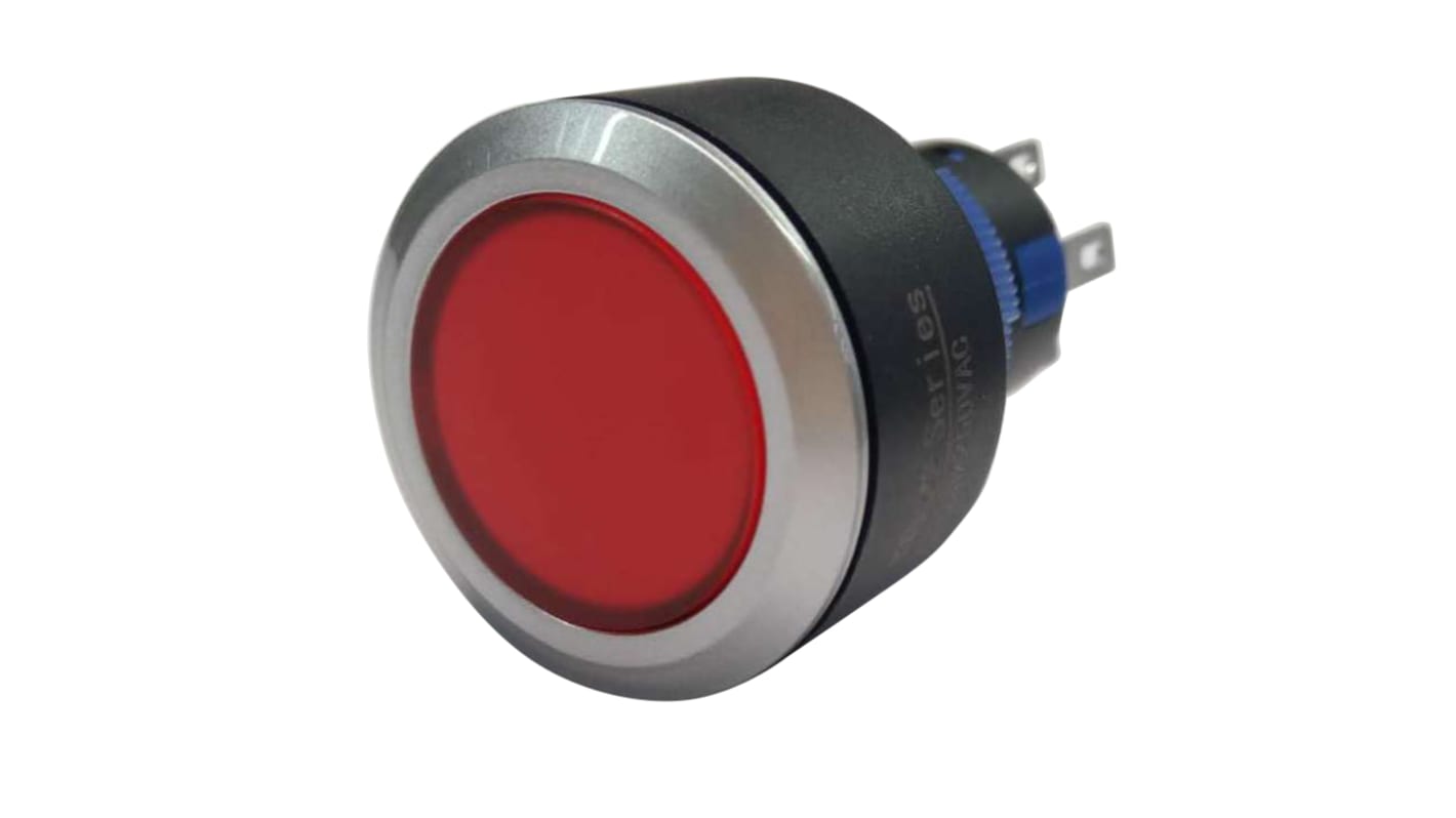 Bouton-poussoir lumineux, LED Rouge, 1RT, 3 A, 5 A, Montage panneau