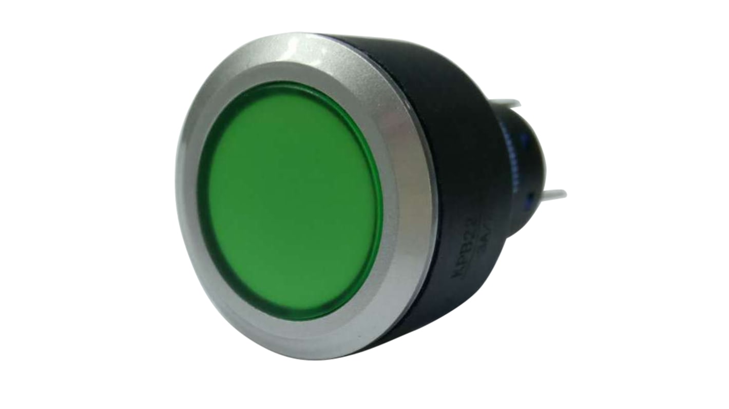 RS PRO Illuminated Push Button Switch, Momentary, Panel Mount, 22.2mm Cutout, SPDT, Green LED, 250V ac, IP65