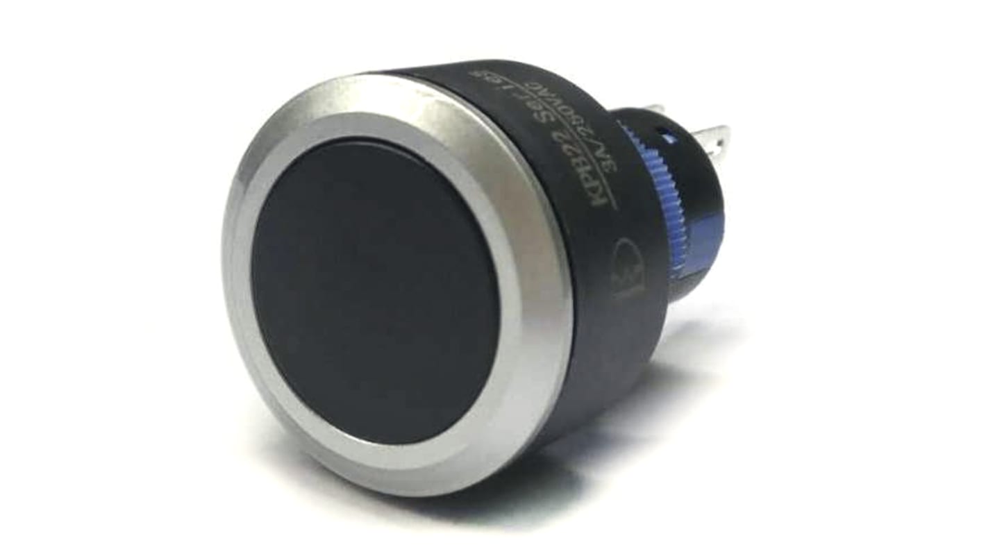 Interruptor de Botón Pulsador RS PRO, color de botón Negro, DPDT, acción momentánea, 3 A, 5 A, 250V ac, Montaje en