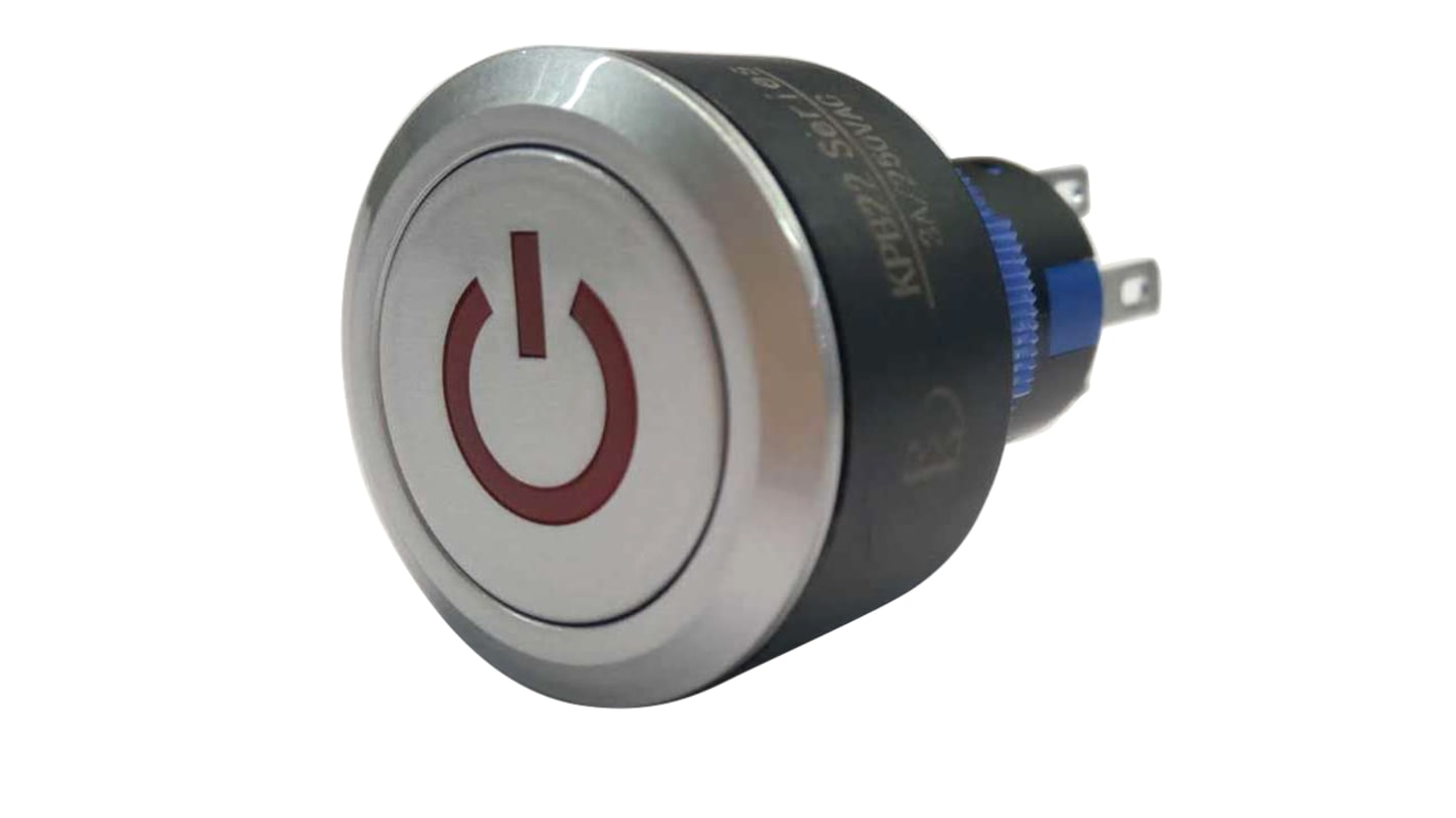 RS PRO Illuminated Push Button Switch, Momentary, Panel Mount, 22.2mm Cutout, SPDT, Red LED, 250V ac, IP65