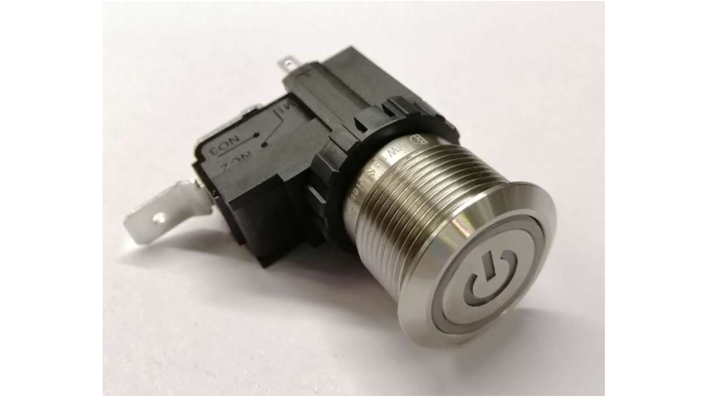 Interruptor de Botón Pulsador RS PRO, SPST, Enclavamiento, 16 A, 26 A, 250 / 125V ac, Montaje en Panel, IP67,