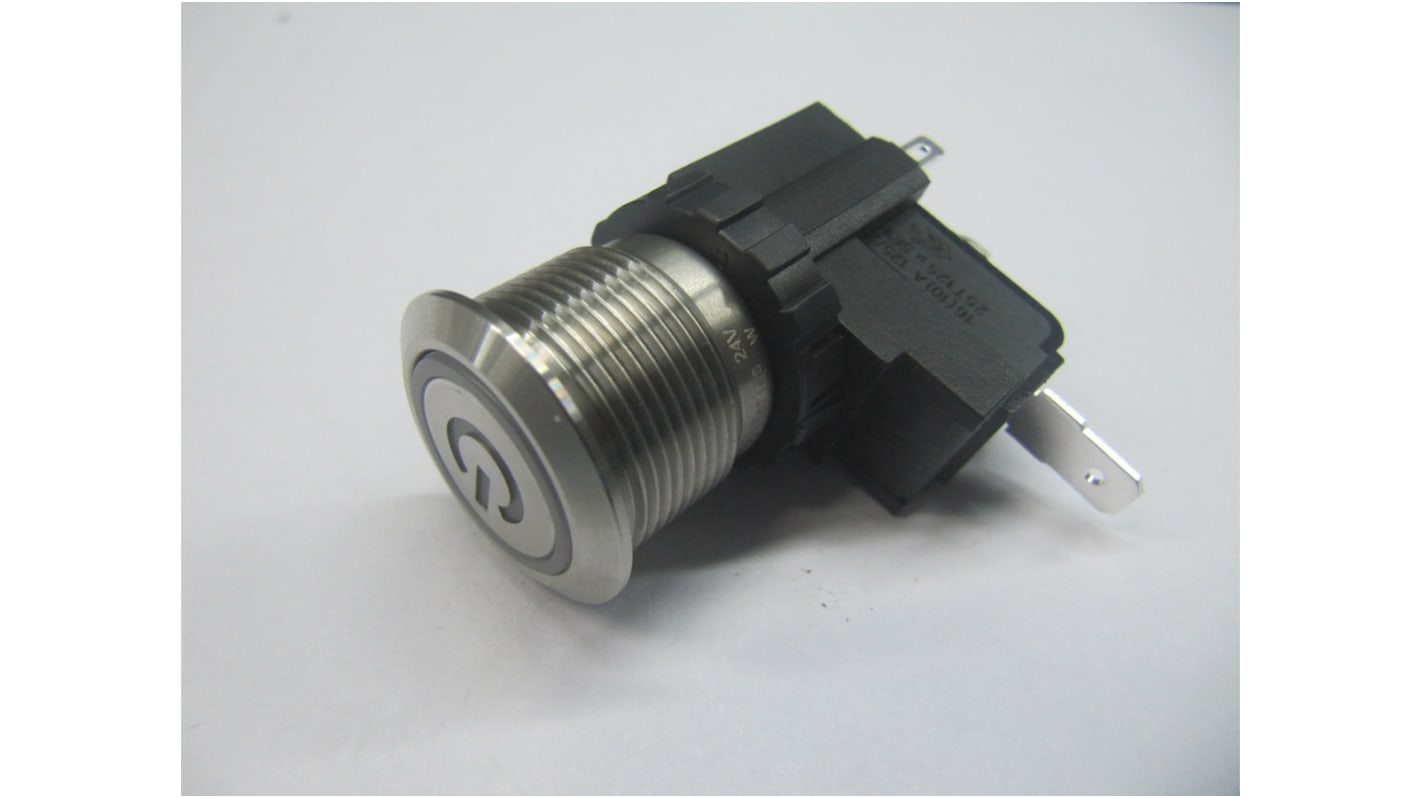 RS PRO Illuminated Push Button Switch, Momentary, Panel Mount, 19.1mm Cutout, SPST, White LED, 250 / 125V ac, IP67