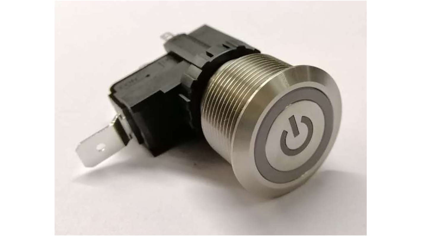 RS PRO Illuminated Push Button Switch, Momentary, Panel Mount, 22.2mm Cutout, SPST, White LED, 250 / 125V ac, IP67