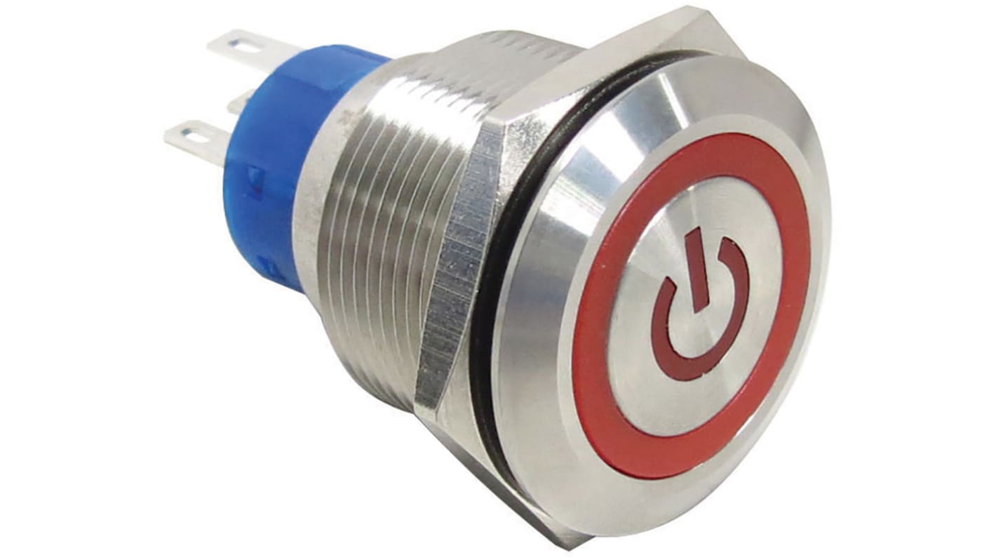 RS PRO Illuminated Push Button Switch, Momentary, Panel Mount, 22.2mm Cutout, SPDT, Red LED, 250V ac, IP67