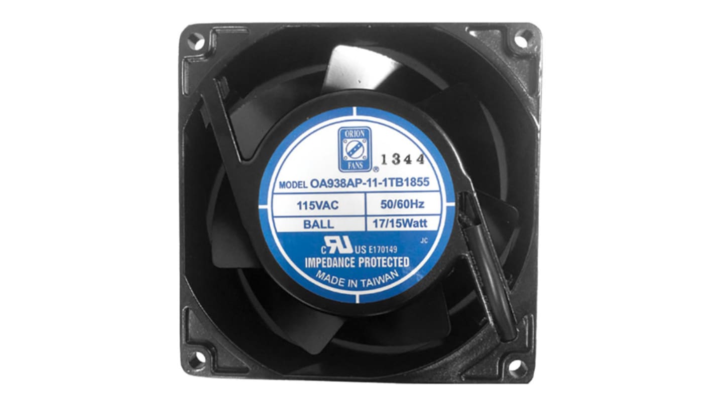 Ventilador Axial RS PRO de 92 x 92 x 38mm, 230 V ac, 15W, 3150rpm, caudal 93.4m³/h, 40dB, IP55