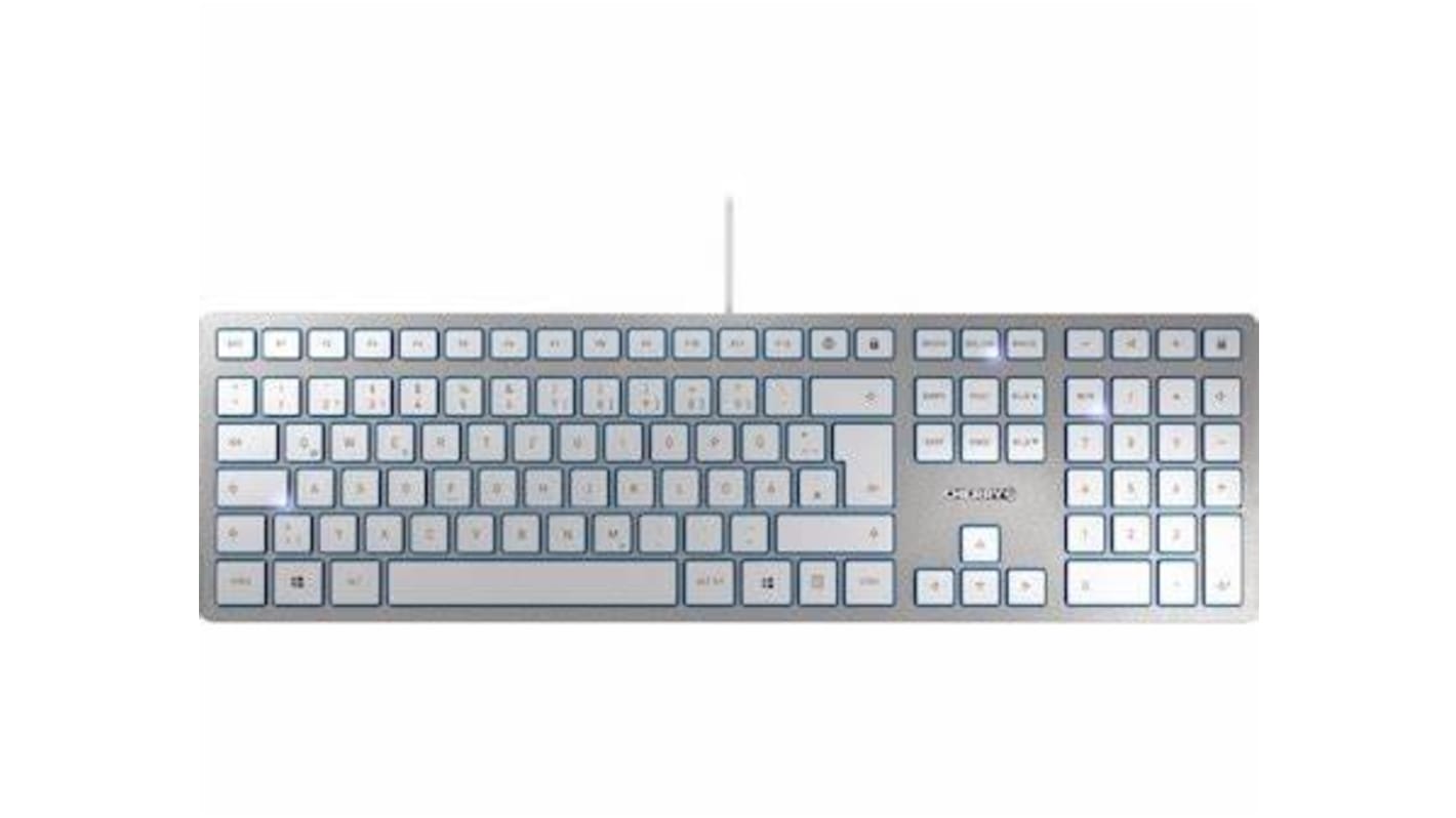 CHERRY Wired USB Keyboard, QWERTY, Silver, White