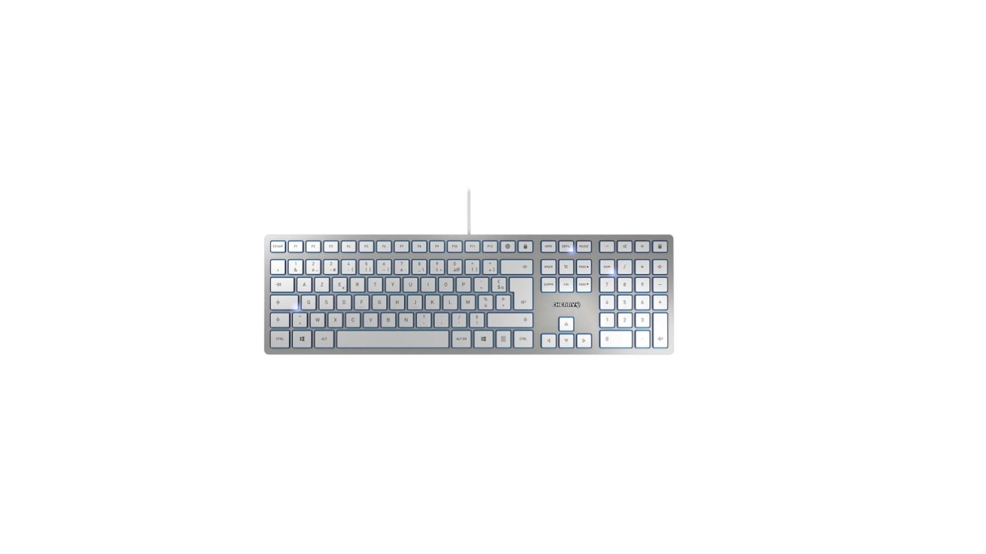 CHERRY KC 6000 SLIM Tastatur AZERTY Kabelgebunden Silber, Weiß USB, 440 x 130 x 15mm