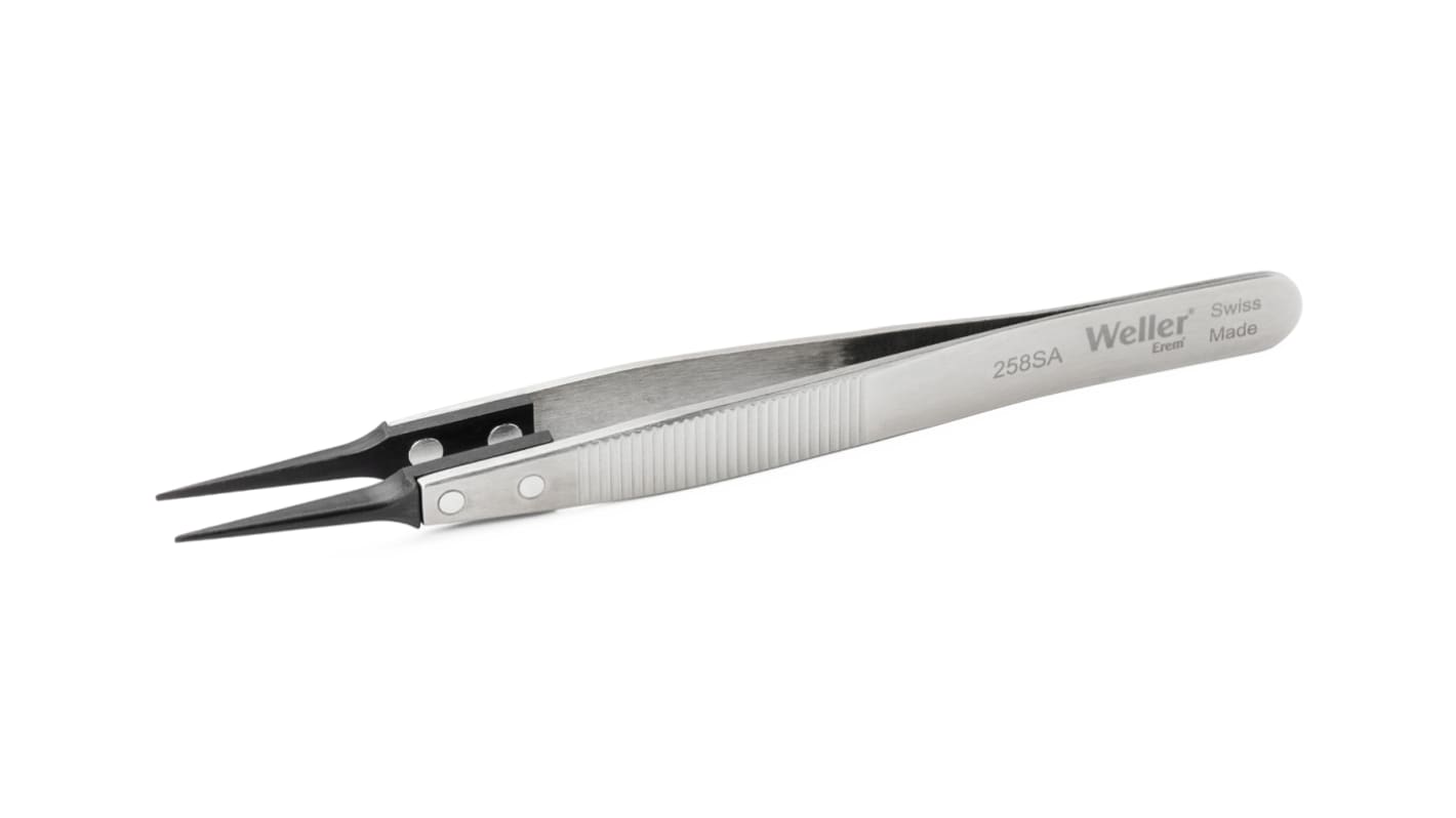 Weller Erem 120 mm, Stainless Steel, Pointed; Relieved, ESD Tweezers