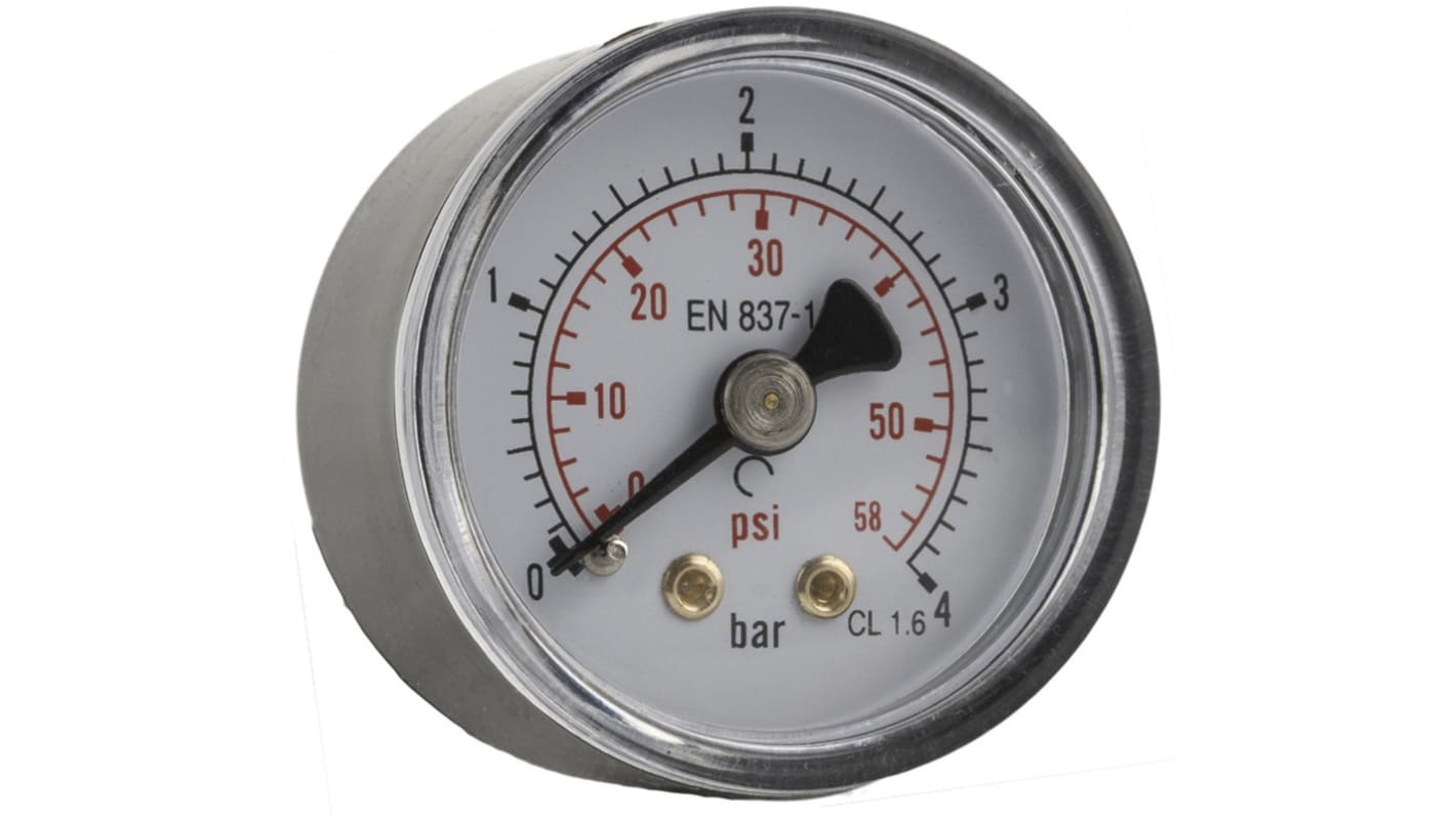 RS PRO Analogue Pressure Gauge 10bar Back Entry, With RS Calibration