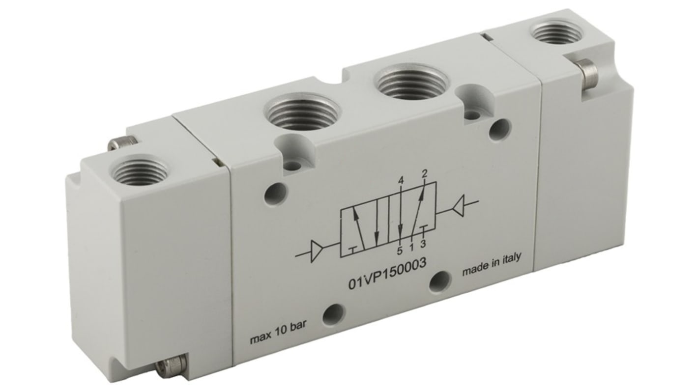 RS PRO Pneumatikus szolenoid szelepek, G 1/2, 5/2 Monostable, Pneumatikus, rögzítés: Talp felerősítés, 5000NL/perc