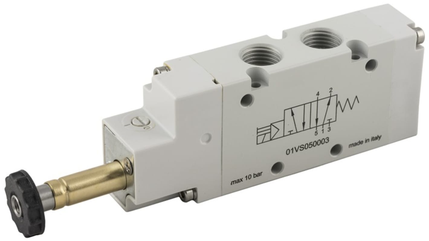 Pneumatyczne zawory elektromagnetyczne RS PRO 5/2 Monostable G 1/2 12 V dc, 24 V ac/dc, 110 V ac, 220 V ac 5/2 portowy