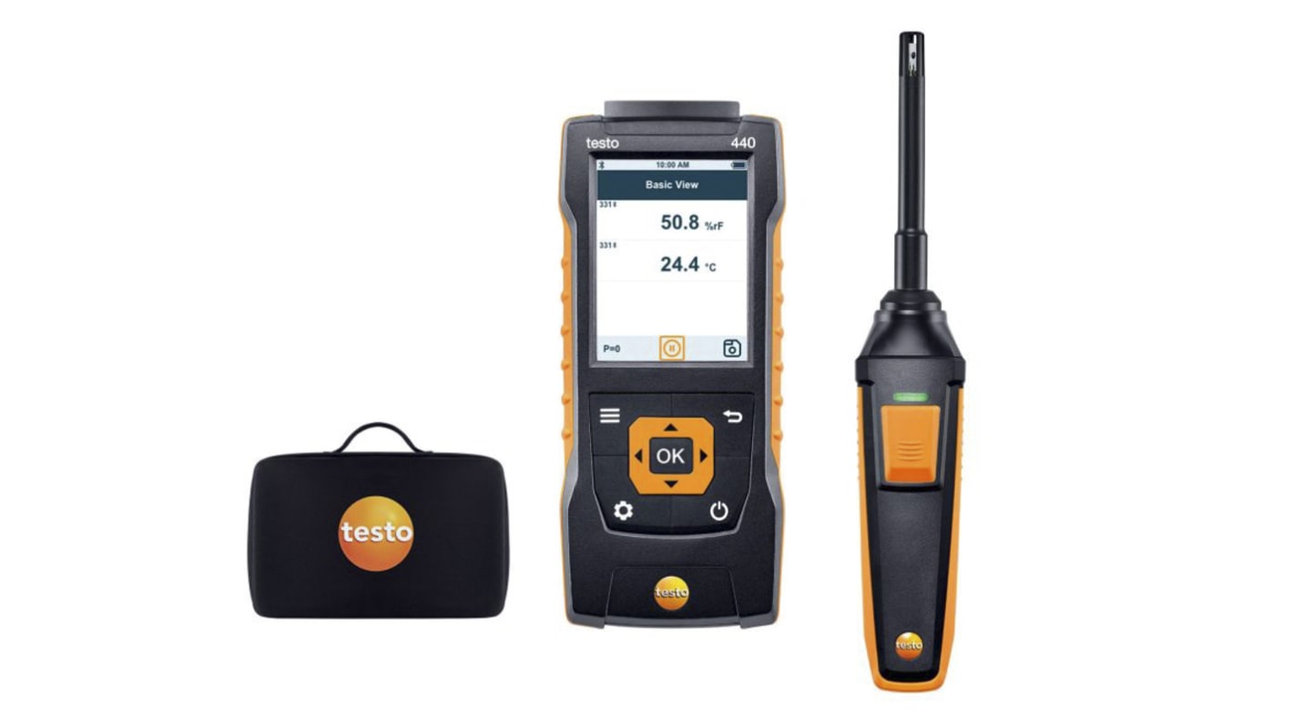 Anemómetro Testo Kit 440 con sonda de humedad y Bluetooth, medición de Humedad, Temperatura