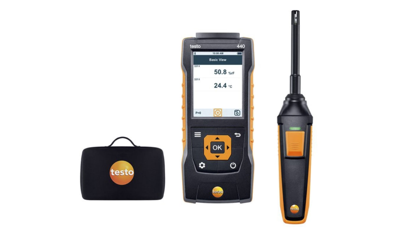 Testo 440 Feuchtigkeitssortiment mit Bluetooth Anemometer +1370 (Temperature-TC) °C, +150 (Temperature-NTC) °C