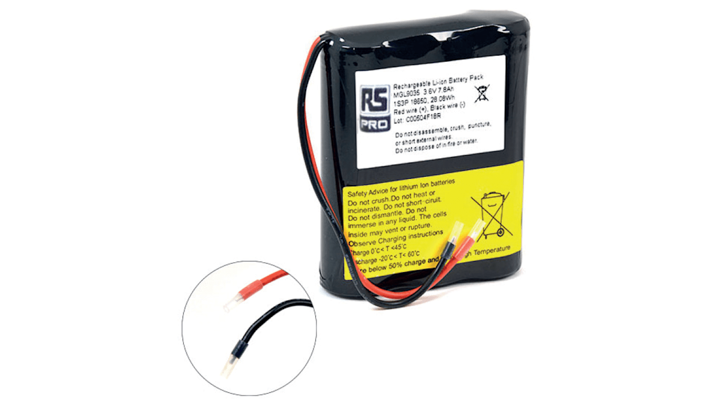 Pacco batterie ricaricabile RS PRO, 3 celle, 3.6V, 7.8Ah