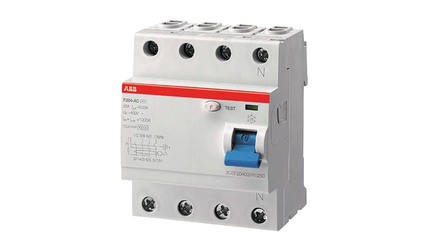 ABB F200 RCCB, 4-polig, 63A, 30mA 400V ac