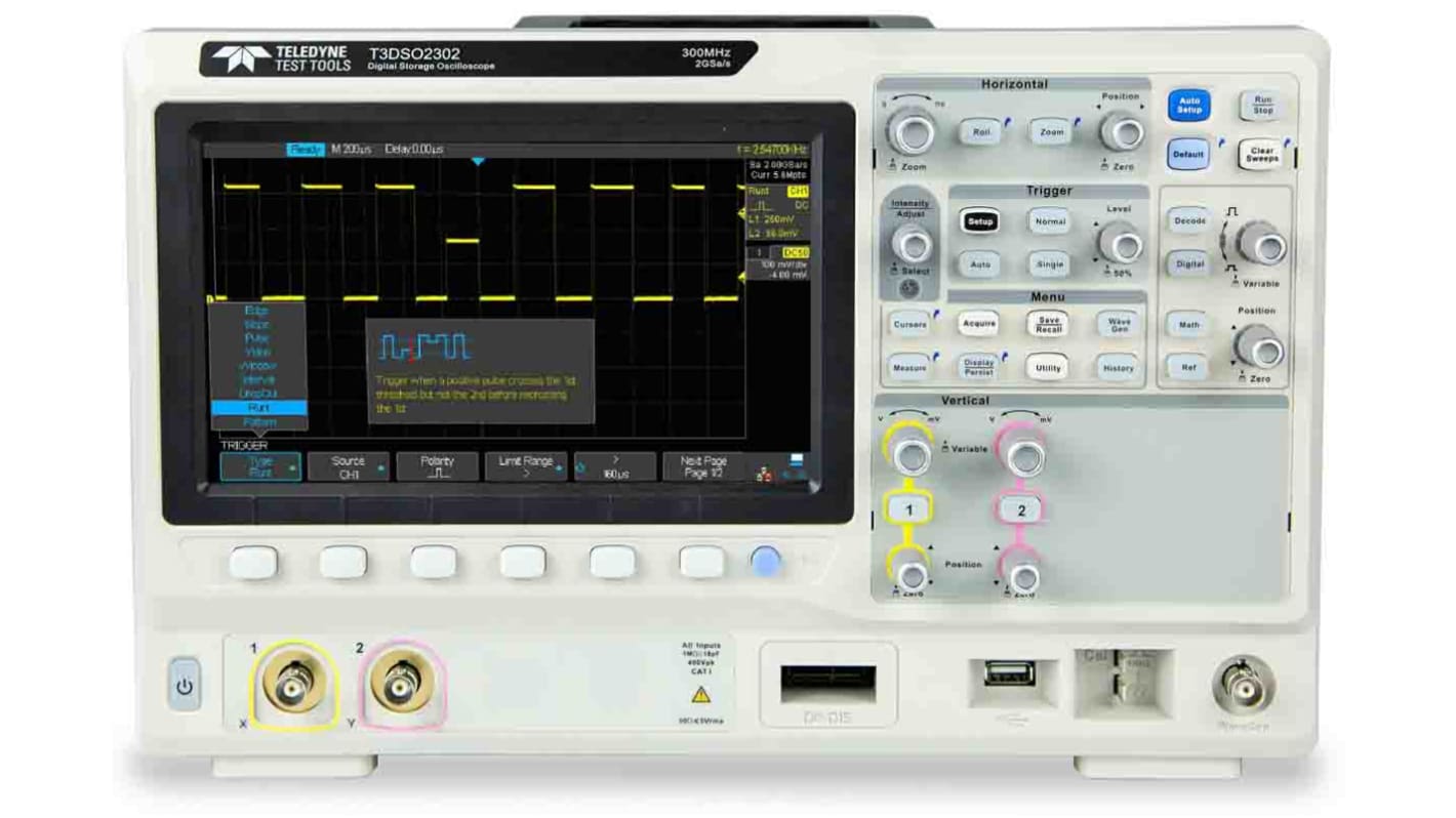 Teledyne LeCroy T3DSO2302 T3DSO2000 Series Digital Bench Oscilloscope, 2 Analogue Channels, 300MHz