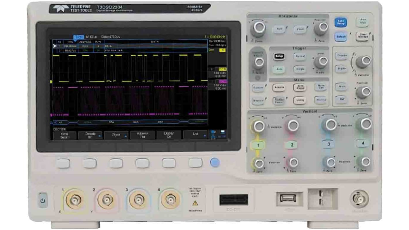 Teledyne LeCroy T3DSO2204 T3DSO2000 Series Digital Bench Oscilloscope, 4 Analogue Channels, 200MHz