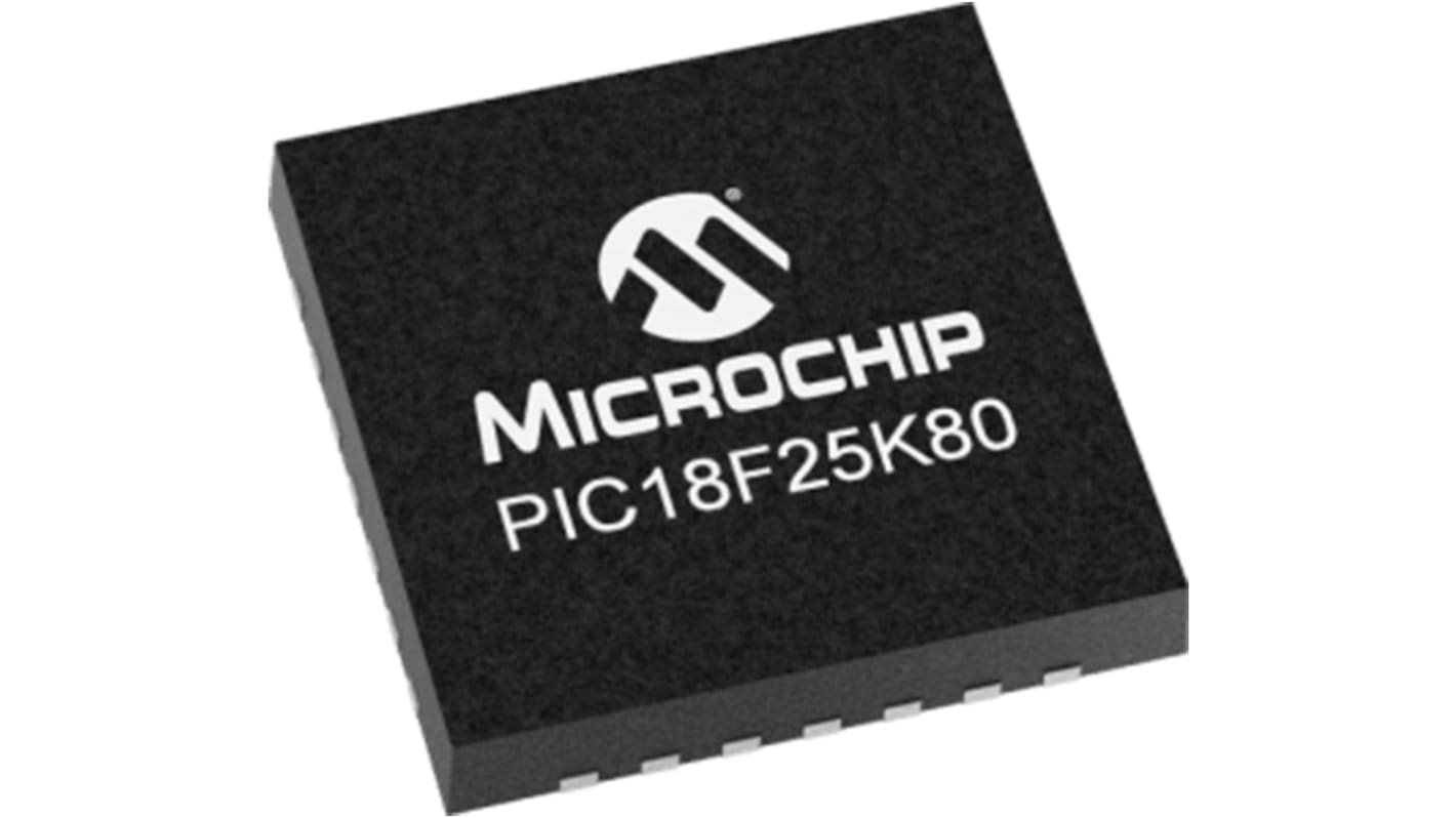 Microcontrolador Microchip PIC18F25K80-E/MM, núcleo PIC de 8bit, RAM 3,648 kB, 64MHZ, QFN de 28 pines