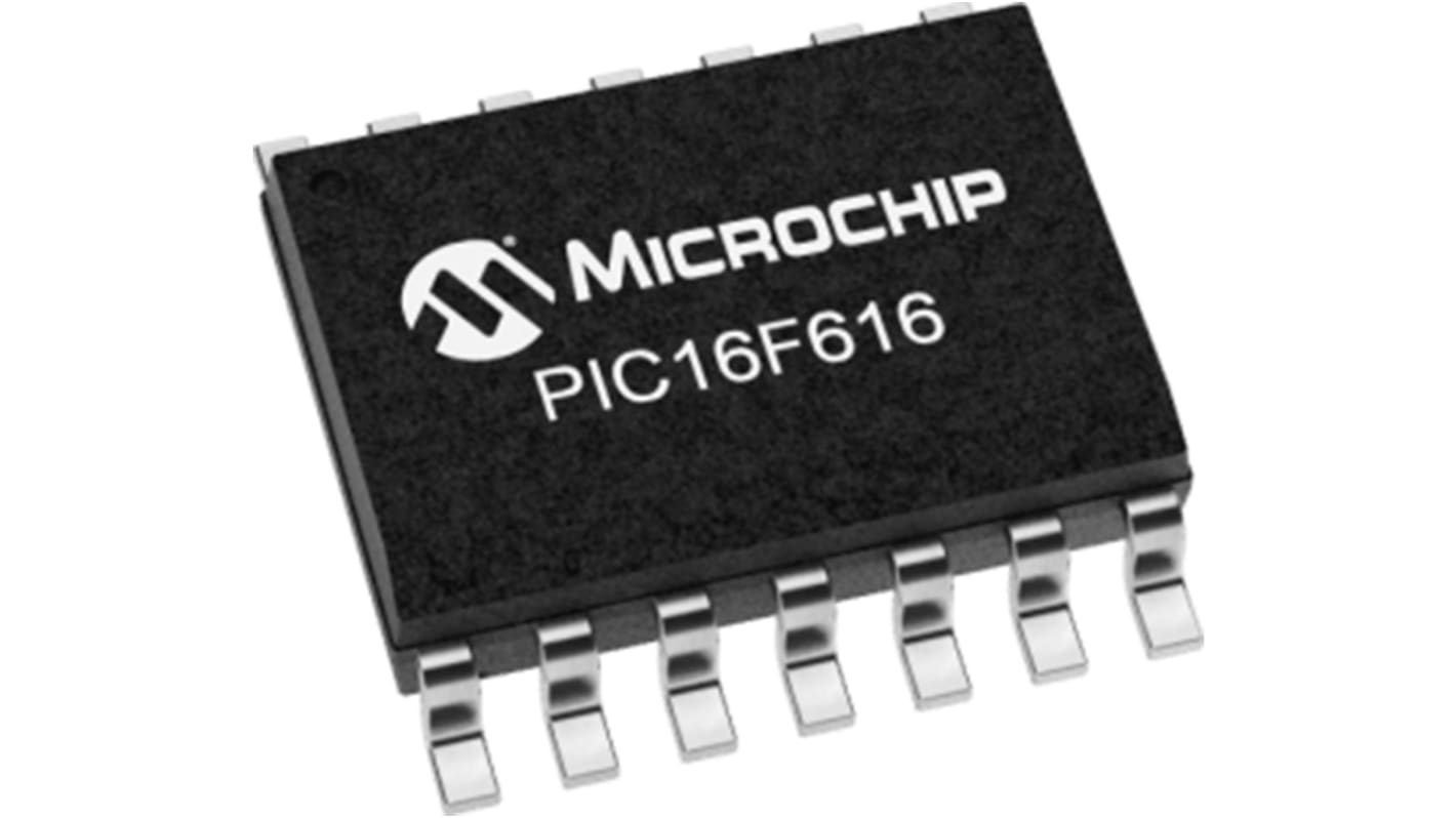 Microchip PIC16F616T-I/SL, 8bit PIC Microcontroller, PIC16F, 20MHz, 3.5 kB Flash, 14-Pin SOIC