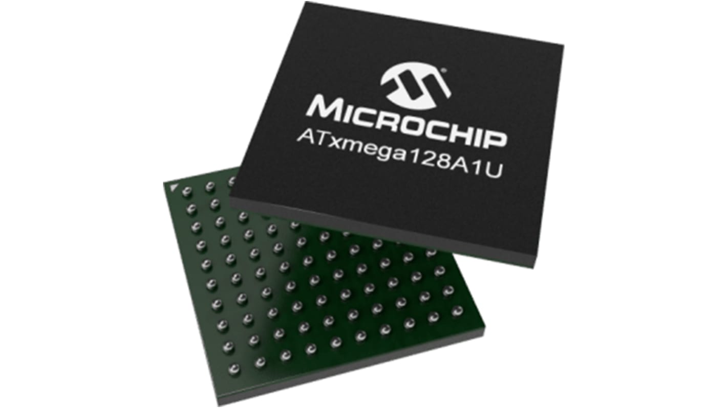 Microcontrolador Microchip ATXMEGA128A1U-C7U, núcleo AVR de 8bit, RAM 8 B, 32MHZ, VFBGA de 100 pines