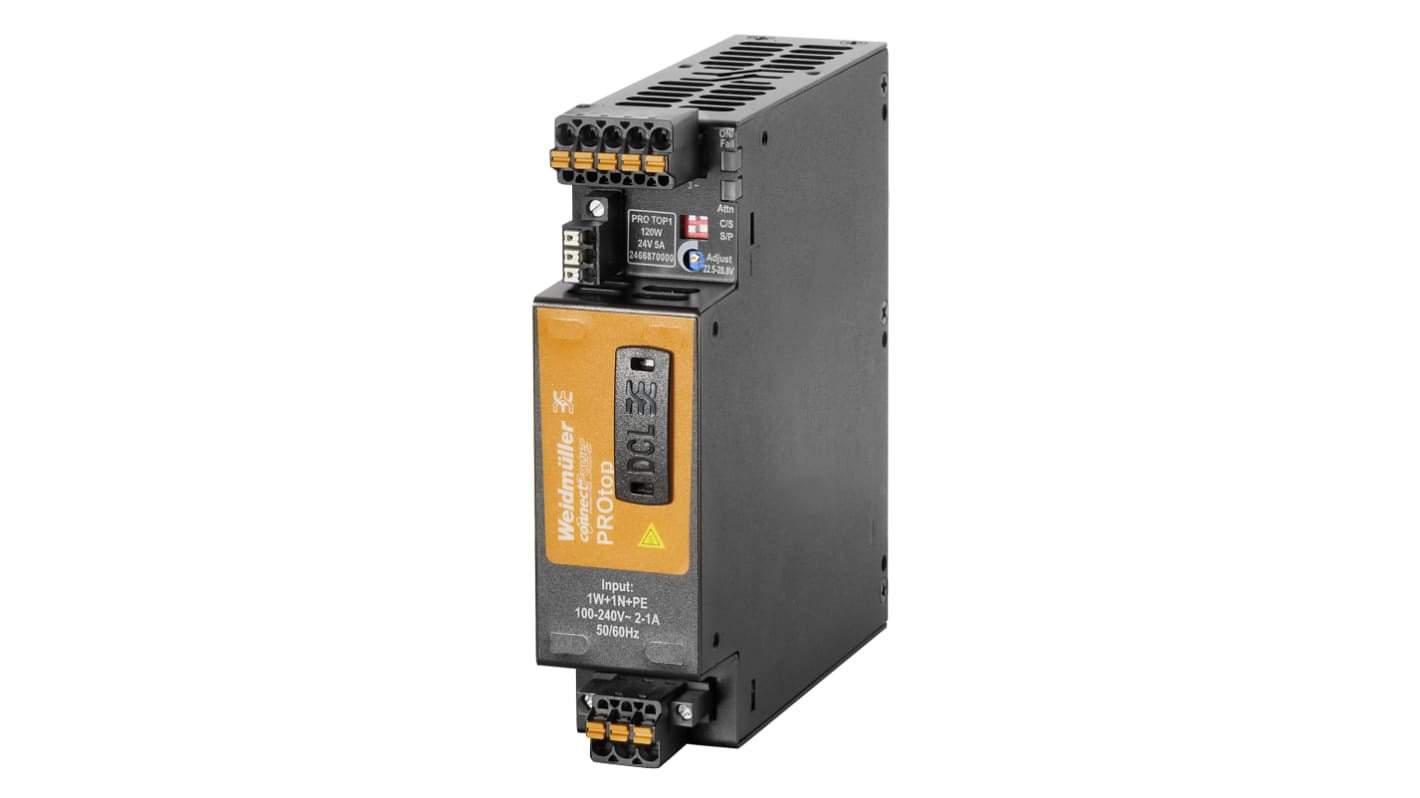 Weidmüller Pro Top Switch Mode DIN Rail Power Supply, 100 → 277 V ac / 120 → 340V dc ac, dc Input, 12V dc