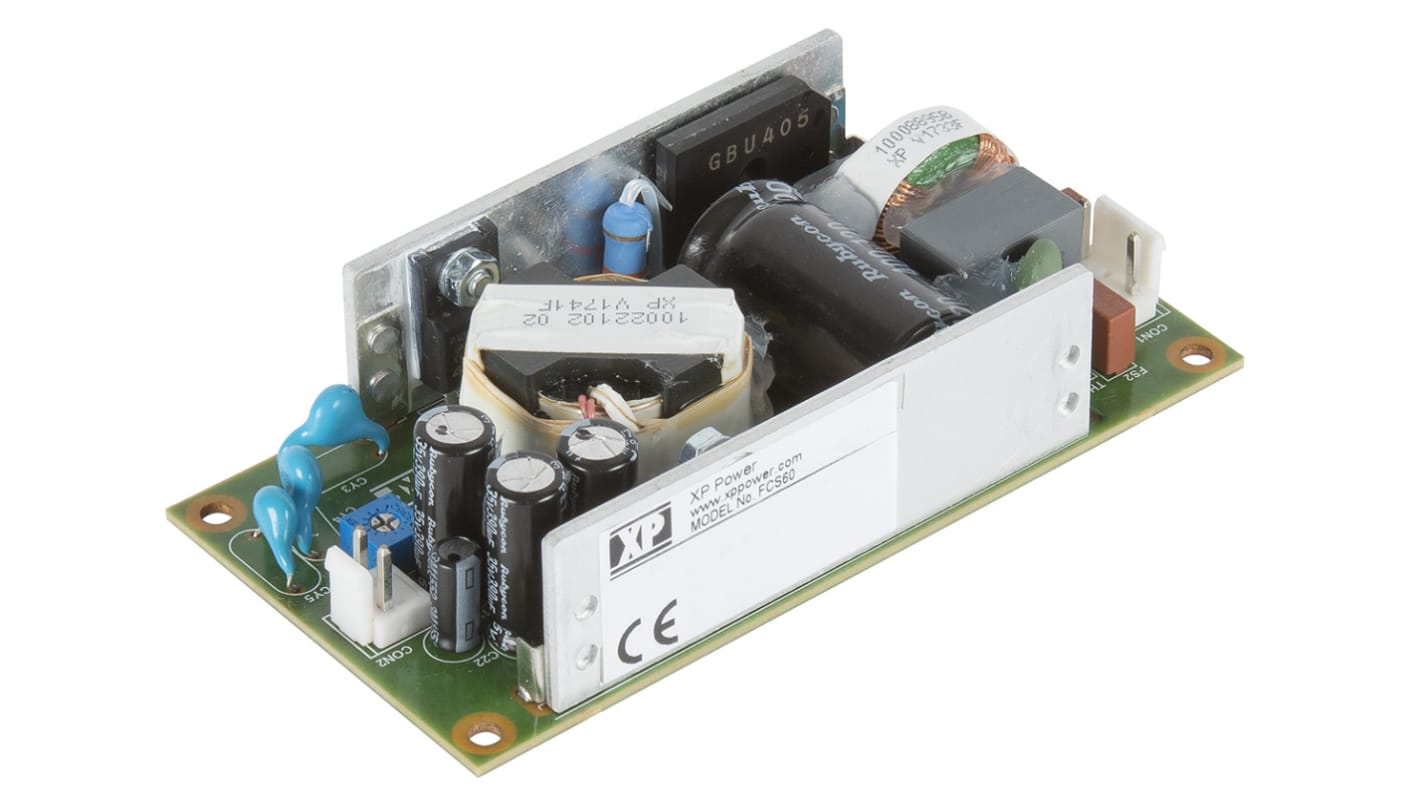 XP Power Switching Power Supply, FCS60US24, 24V dc, 2.5A, 60W, 1 Output, 80 → 264V ac Input Voltage