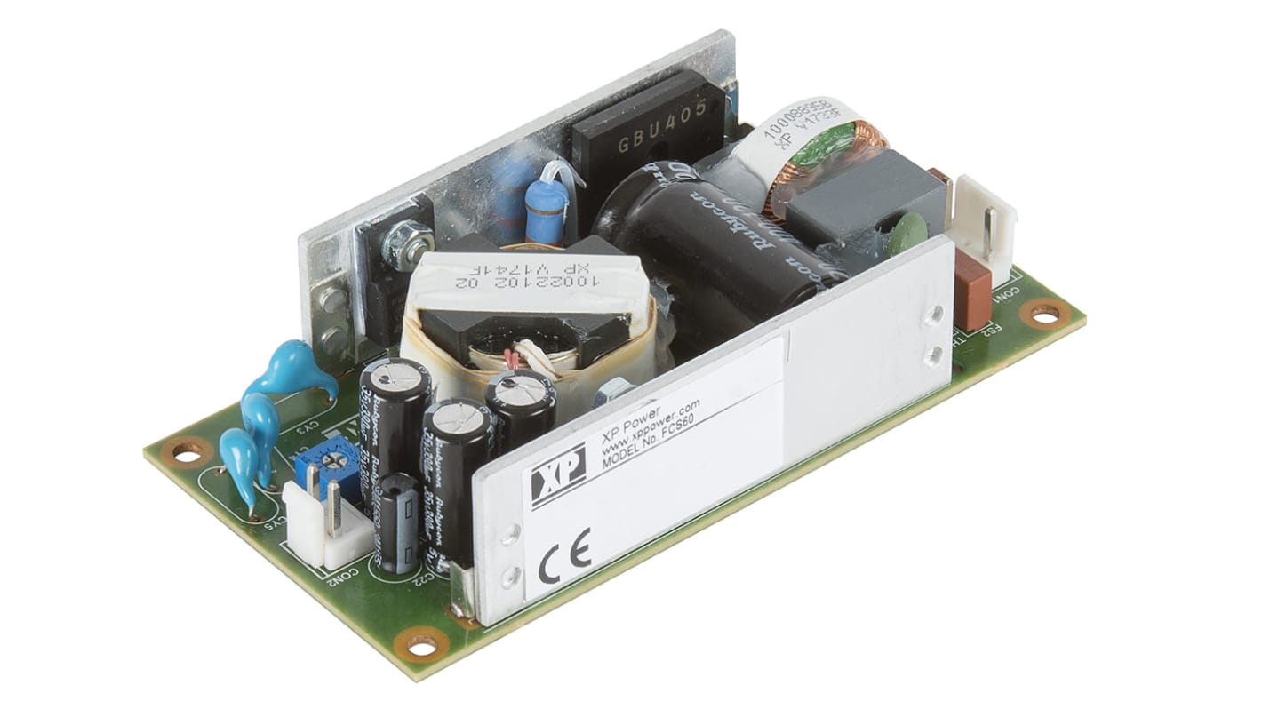 XP Power Switching Power Supply, FCS60US48, 48V dc, 1.25A, 60W, 1 Output, 80 → 264V ac Input Voltage