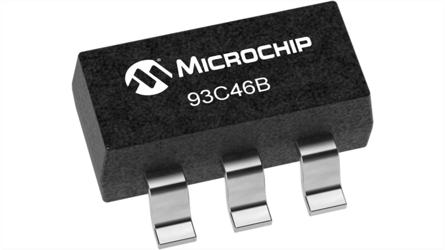 Memoria EEPROM 93C46BT-I/OT Microchip, 1kB, 64 x, 16bit, Serie microcable, 250ns, 6 pines SOT-23
