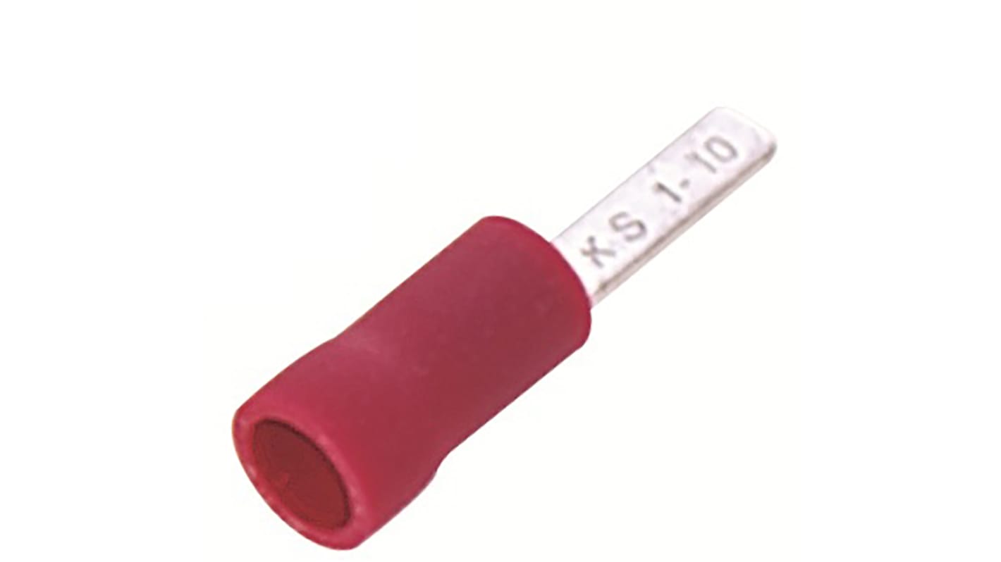 RS PRO Kabelschuh Flachstift Stecker, Isoliert, Rot, L. 10mm, D. 0.75mm, Nicht ummantelt