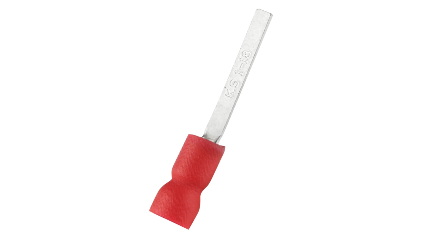 RS PRO Insulated Crimp Blade Terminal 18mm Blade Length, 0.5mm² to 1.5mm², 22AWG to 16AWG, Red