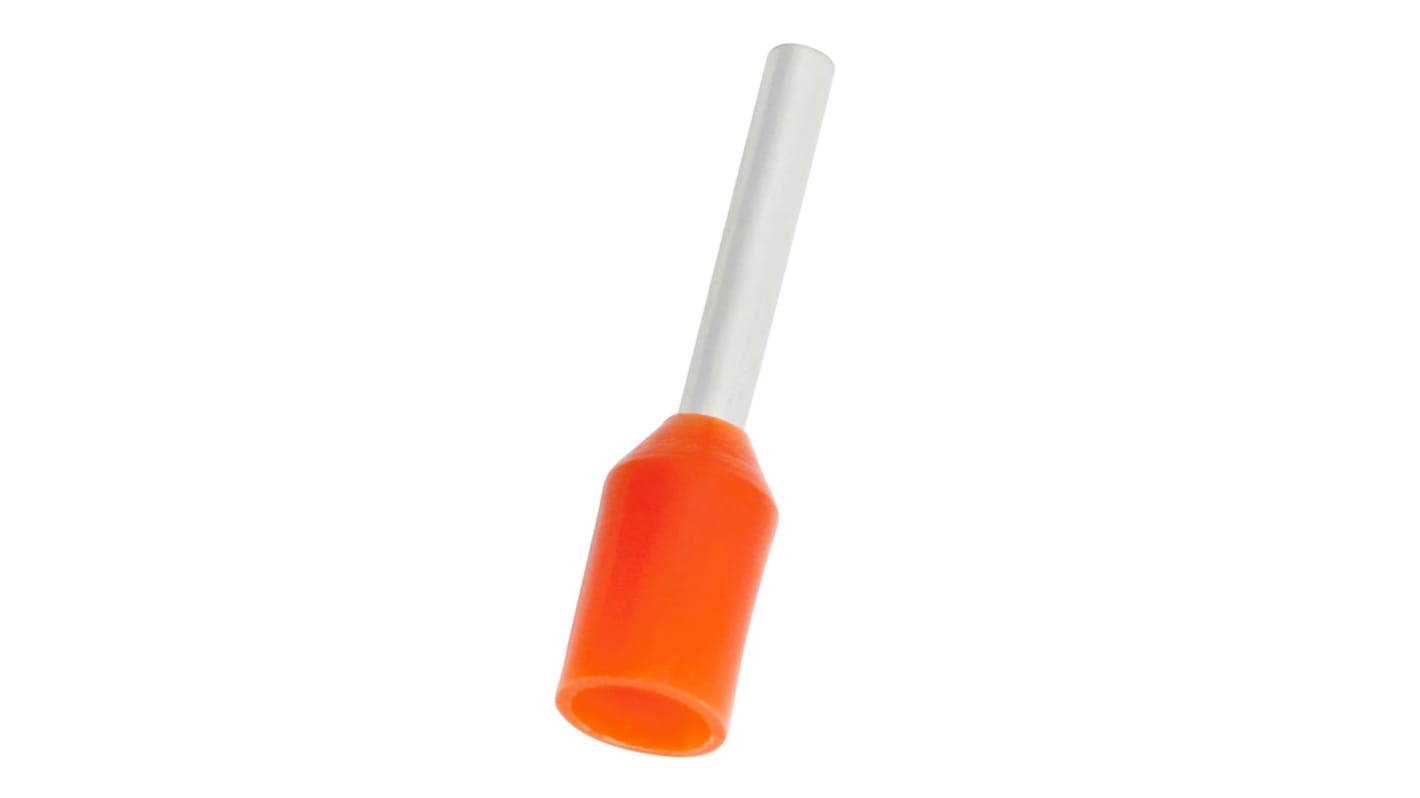 RS PRO Aderendhülsen bis 0.5mm², Stift ø 1.3mm, Orange, Nylon, 10mm, 16mm, Isoliert, 22AWG max.