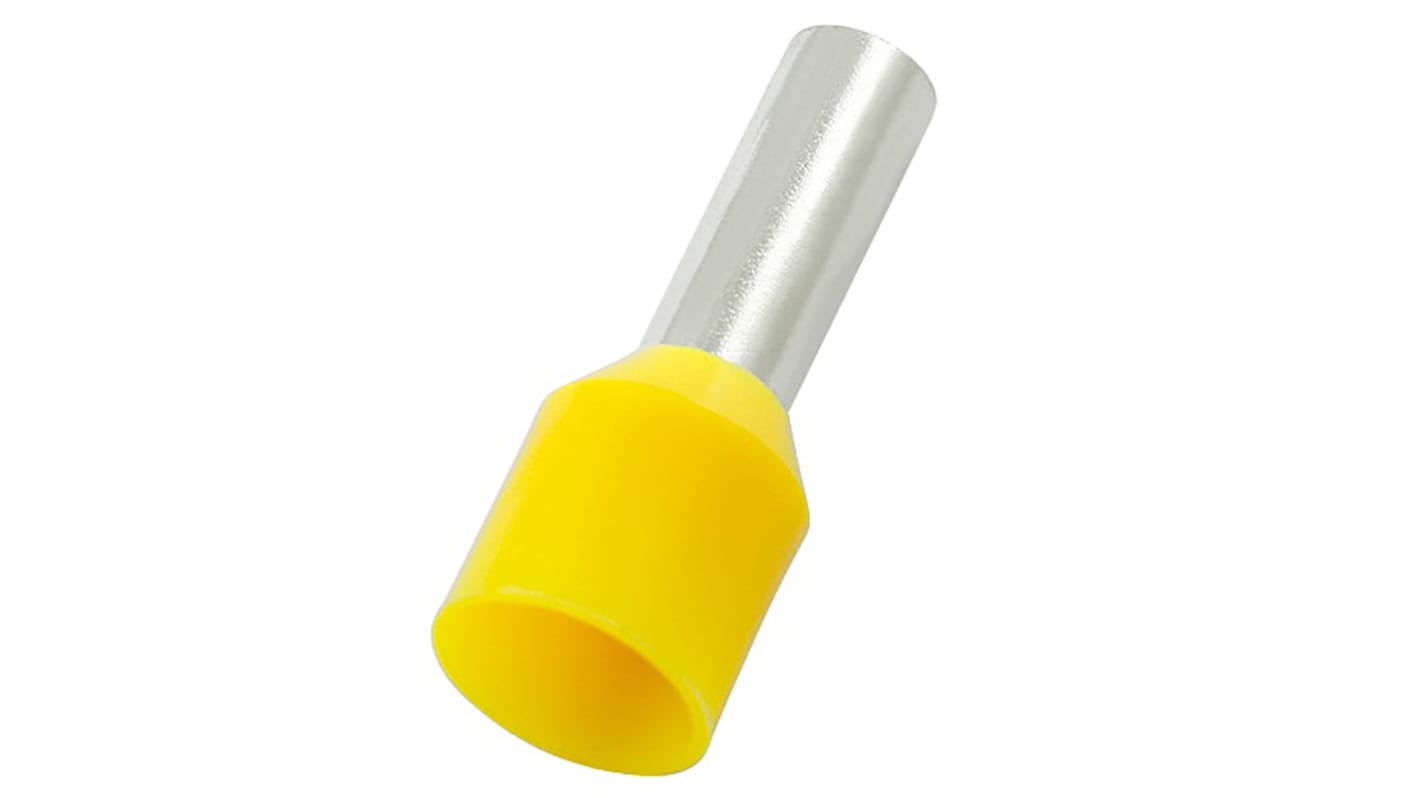 RS PRO Insulated Crimp Bootlace Ferrule, 8mm Pin Length, 1.7mm Pin Diameter, 1mm² Wire Size, Yellow