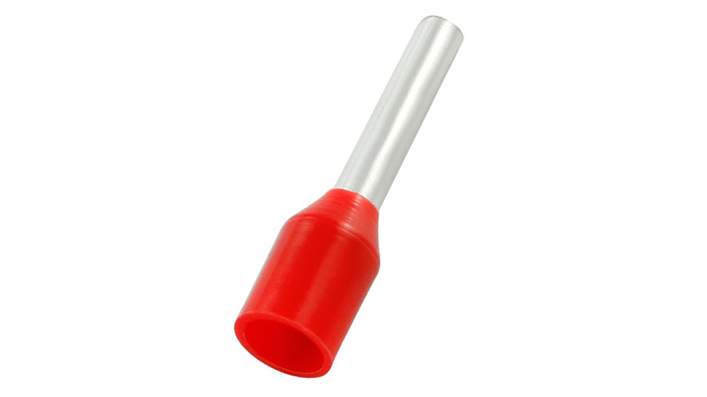 RS PRO Insulated Crimp Bootlace Ferrule, 10mm Pin Length, 1.7mm Pin Diameter, 1mm² Wire Size, Red