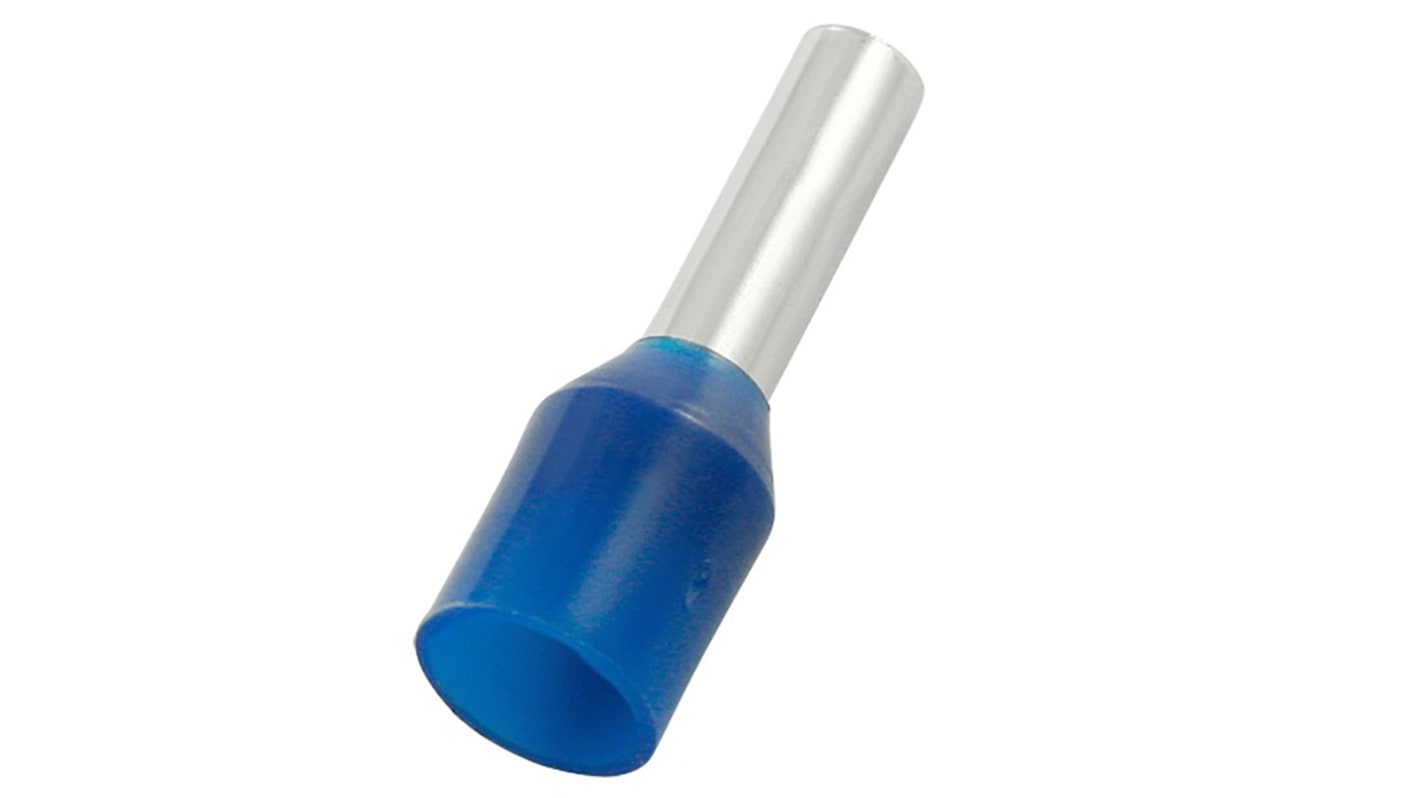RS PRO Aderendhülsen bis 2.5mm², Stift ø 2.5mm, Blau, Nylon, Zinn, 12mm, 18mm, Isoliert, 14AWG max.